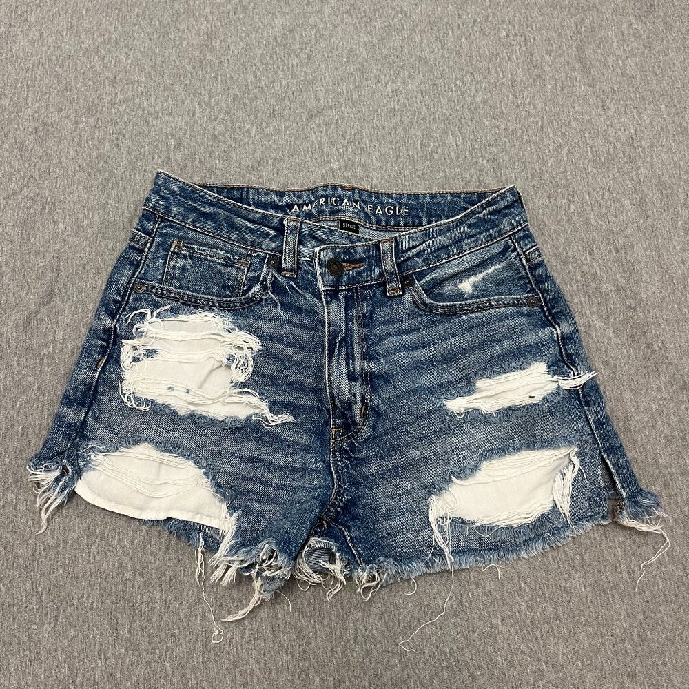 American Eagle Outfitters Distressed Dark Blue Denim Jean Shorts